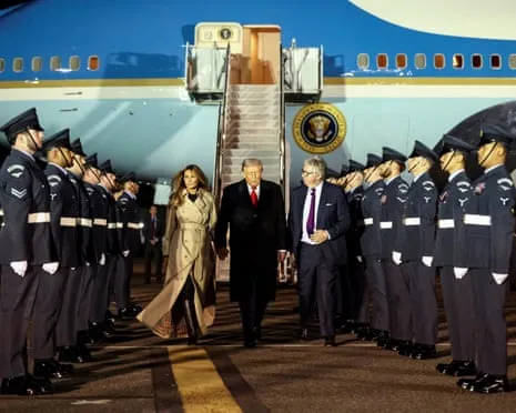 US President Trump Touches Down in UK for Second State Visit Amid Protests Assemble in Windsor